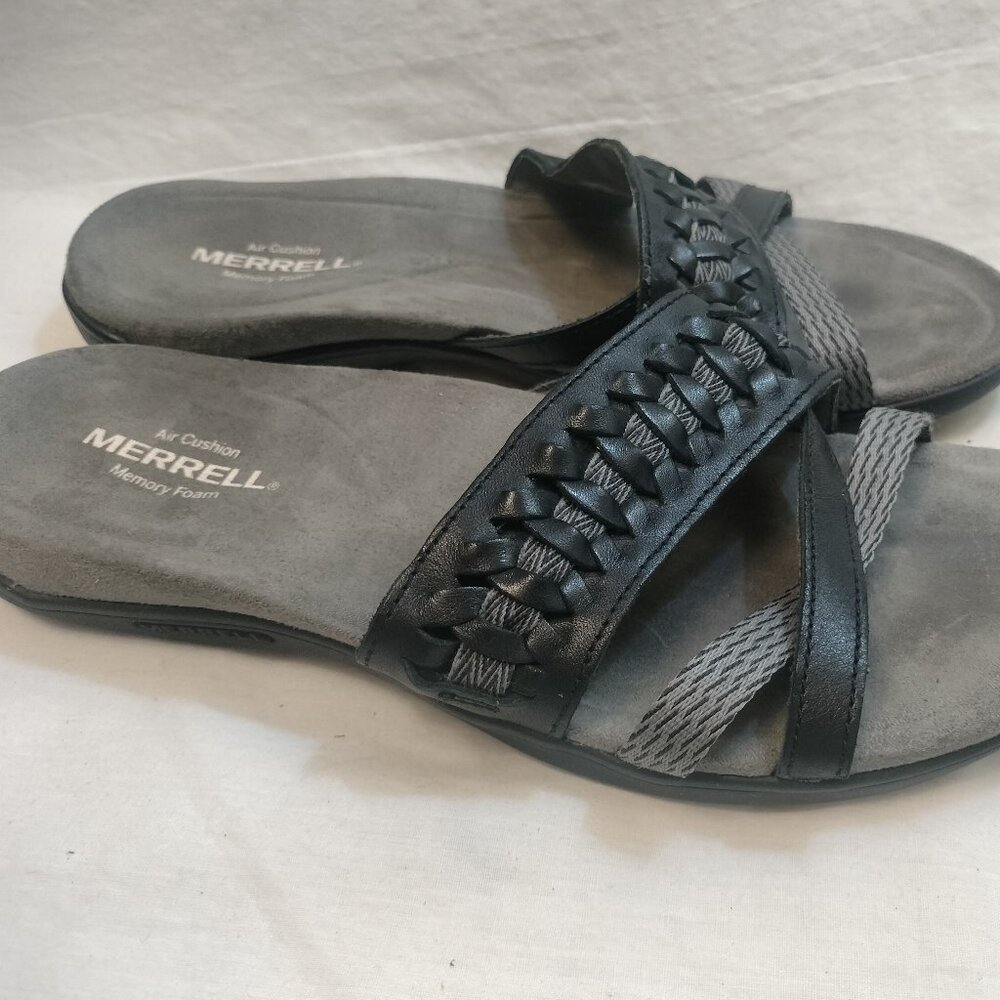 Merrell Kempsey Black Leather‎ Strappy Slide Sandal